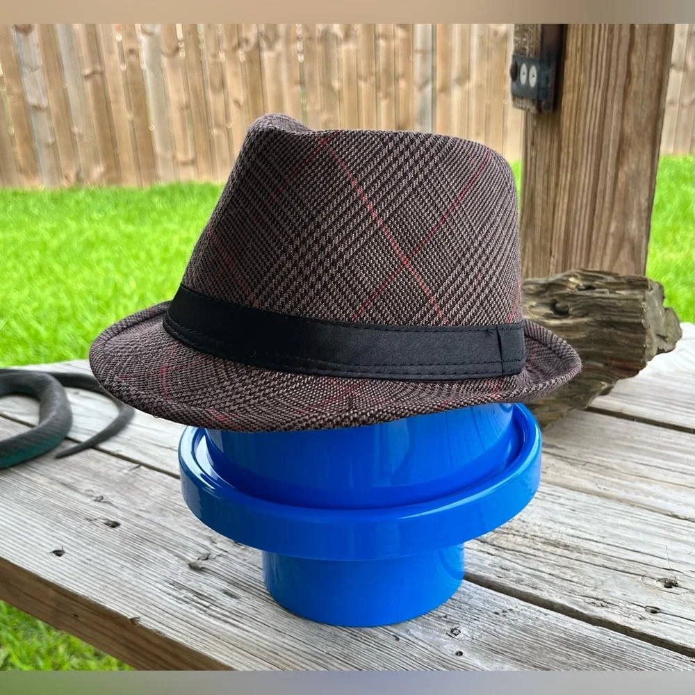 Stylish Brown‎ Plaid Fedora HatSize Medium /Large 57